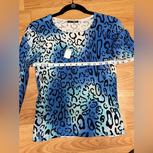 Just Woman Blue Animal Print Blouse - Picture 3 of 7